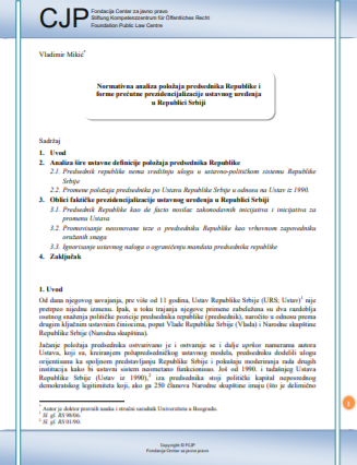 Analysis of the President's legal status and varieties of silent presidentialization of Serbia's Constitutional System