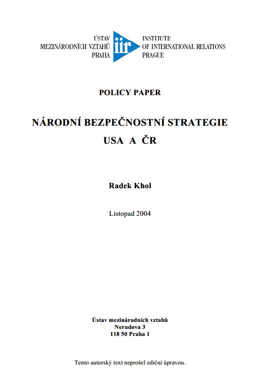 National Security Strategy of USA and the Czech Republic Cover Image