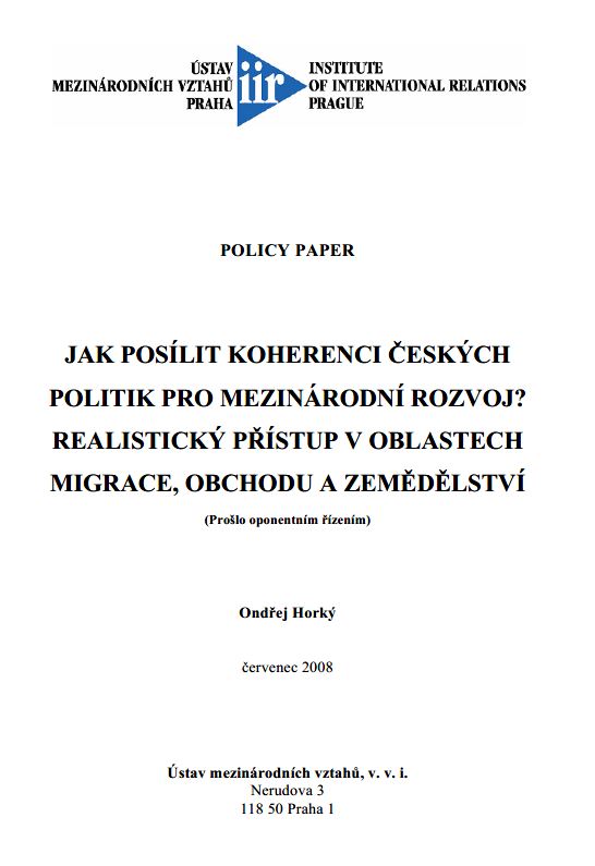 How to strengthen the coherence of Czech policies for international development? Realistic approach in the areas of migration, trade and agriculture Cover Image