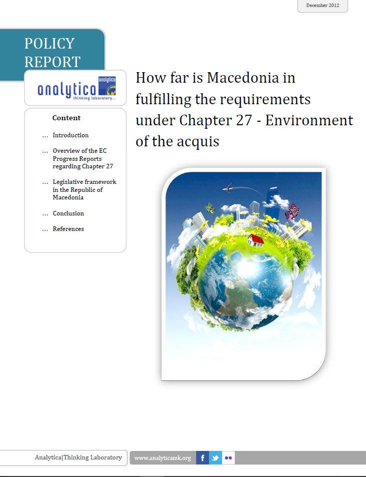 How far is Macedonia in fulfilling the requirements under Chapter 27 - Environment of the acquis Cover Image