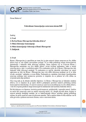 Federalizam i konsocijacija u ustavnom sistemu BiH