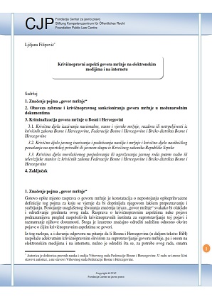 Criminal Law Aspects of Hate Speech on Electronic Media and on the Internet Cover Image