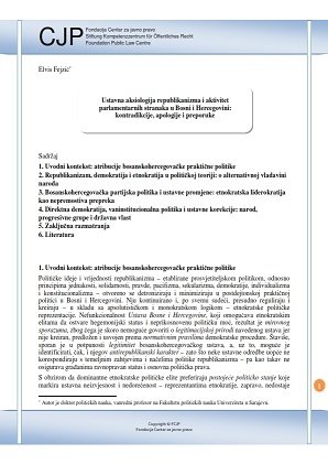 Constitutional Axiology of Republicanism and Activity of Parliamentary Parties in Bosnia and Herzegovina: Contradictions, Apologies and Recommendations Cover Image