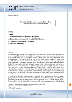 Formal and Factual Amendments to the Constitution of Bosnia and Herzegovina: How Far Can We Go?