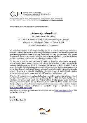 Call for Meeting on University Autonomy (Sarajevo, 06. 03. 2018) Cover Image