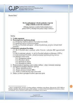 Is it constitutionall and lawfull to collect and process data on judges assets? (Prohibition of the Personal Data Protection Agency to process personal data of judges and prosecutors through the HJPC) Cover Image