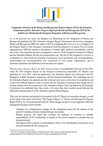 Comparative Overview of the Bosnia and Herzegovina Progress Report 2015 by the European Commission and the Alternative Progress Report for Bosnia and Herzegovina 2015 by the Initiative for Monitoring the European Integration of Bosnia and Herzegovina