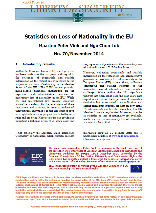 №70 Statistics on Loss of Nationality in the EU Cover Image