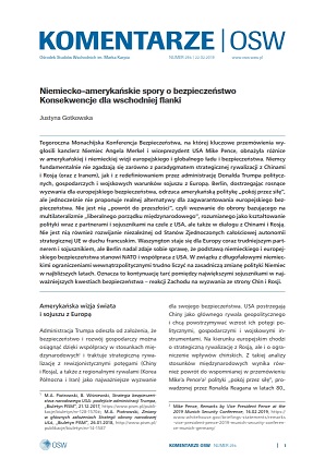 Niemiecko-amerykańskie spory o bezpieczeństwo. Konsekwencje dla wschodniej flanki