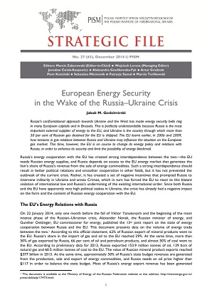 №63: European Energy Security in the Wake of the Russia–Ukraine Crisis Cover Image