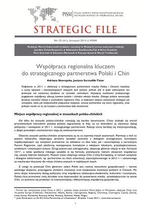 №61: Współpraca regionalna kluczem do strategicznego partnerstwa Polski i Chin