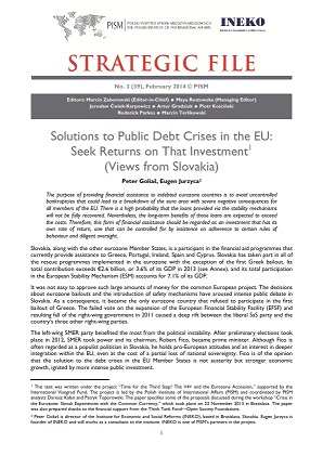 №39: Solutions to Public Debt Crises in the EU: Seek Returns on That Investment (Views from Slovakia) Cover Image