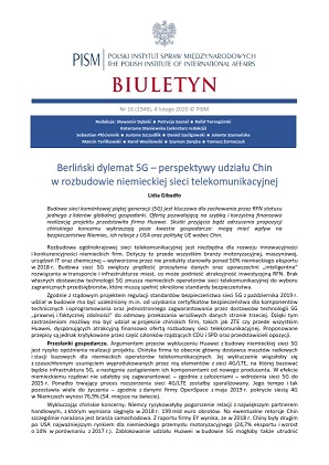 Berliński dylemat 5G – perspektywy udziału Chin w rozbudowie niemieckiej sieci telekomunikacyjnej