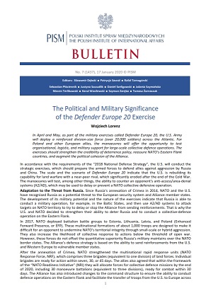 The Political and Military Significance of the Defender Europe 2020 Exercise Cover Image