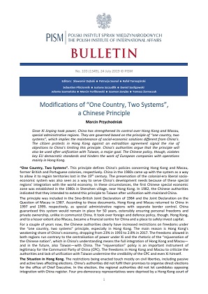 Modifications of “One Country, Two Systems”, a Chinese Principle