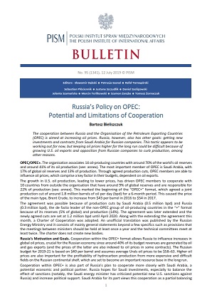 Russia’s Policy on OPEC: Potential and Limitations of Cooperation Cover Image