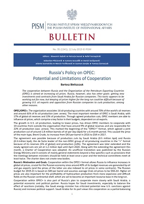 Russia’s Policy on OPEC: Potential and Limitations of Cooperation Cover Image