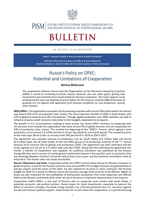 Russia’s Policy on OPEC: Potential and Limitations of Cooperation