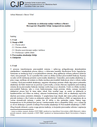 Institutions for Education of Judges and Prosecutors in Bosnia and Herzegovina and Republic of Serbia: comparative analysis Cover Image