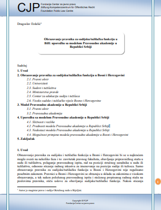 Education of Lawyers for the Judicial / Prosecutorial Function in BiH: Comparison with the Model of the Judicial Academy in the Republic of Serbia