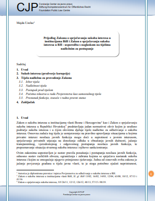 Proposal of the Law on Prevention of Conflict of Interest in the Institutions of B&H and the Law on Prevention of Conflict of Interest in the Republic of Croatia - Comparison with Emphasis on Bodies Responsible for Action