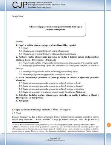 Education Of Lawyers For Judical/Prosecutorial Functions in Bosnia and Herzegovina Cover Image