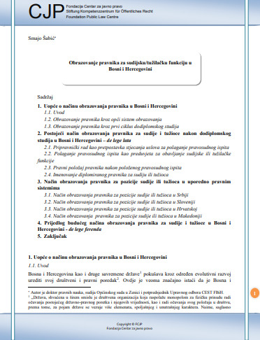 Education Of Lawyers For Judical/Prosecutorial Functions in Bosnia and Herzegovina