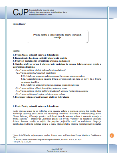 Legal Protection in the Relationship Between the Federation and the States in Germany