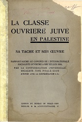THE JEWISH WORKING CLASS IN PALESTINE. ITS TASK AND ITS WORK. REPORT SUBMITTED TO THE CONGRESS OF THE WORKERS‘ SOCIALIST INTERNATIONAL IN BRUSSELS 1928, BY THE UNIVERSAL JUIVE SOCIALIST CONFEDERATION POALE-SI0N Cover Image
