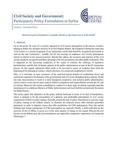 CIVIL SOCIETY AND GOVERNMENT: Participatory Policy Formulation in Serbia