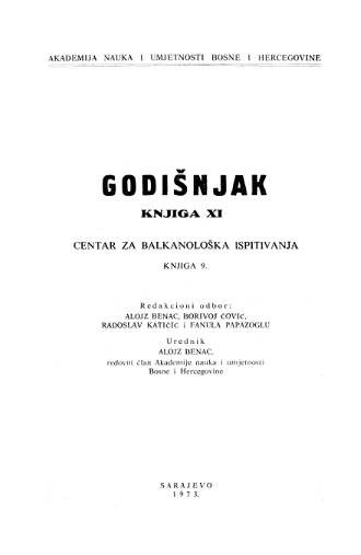 Izbor tekuće bibliografije radova iz paleobalkanistike u Jugoslaviji (1972)