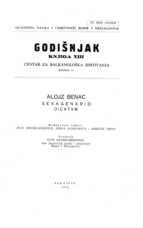 Bibliografija radova Alojza Benca (1948 — 1975)