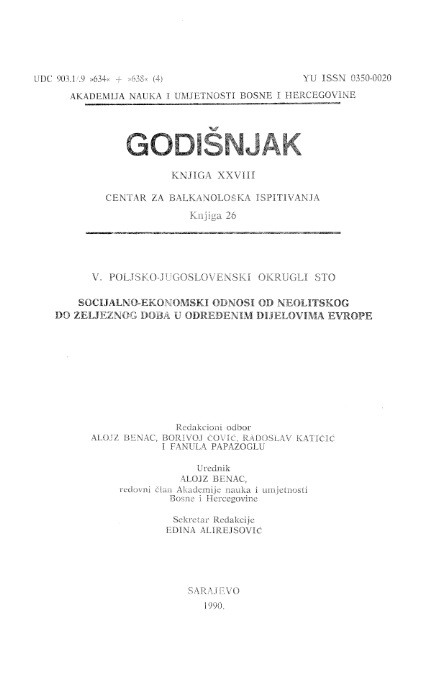 Contribution to the Study of the Socioeconomic Structure of Neolithic Populations in Bosnia and Herzegovina Cover Image