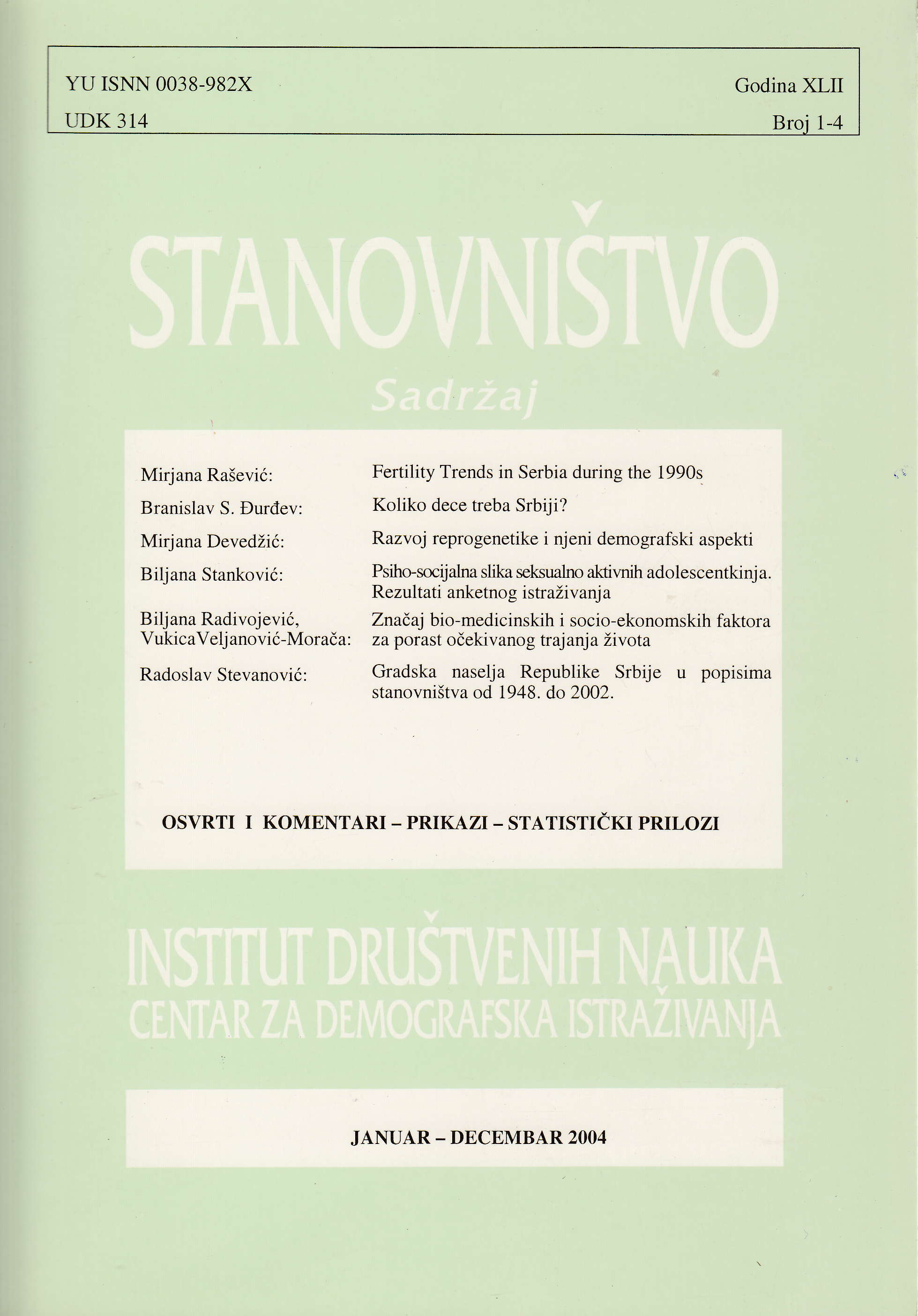 Fertility Trends in Serbia during the 1990s Cover Image
