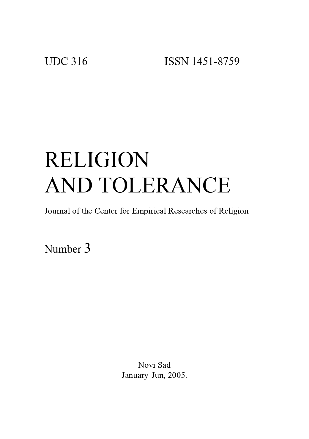RELIGION SCIENCE IN SCHOOLS OF THE REPUBLIC OF SRPSKA – BETWEEN APOLOGETICS AND DISPUTE Cover Image