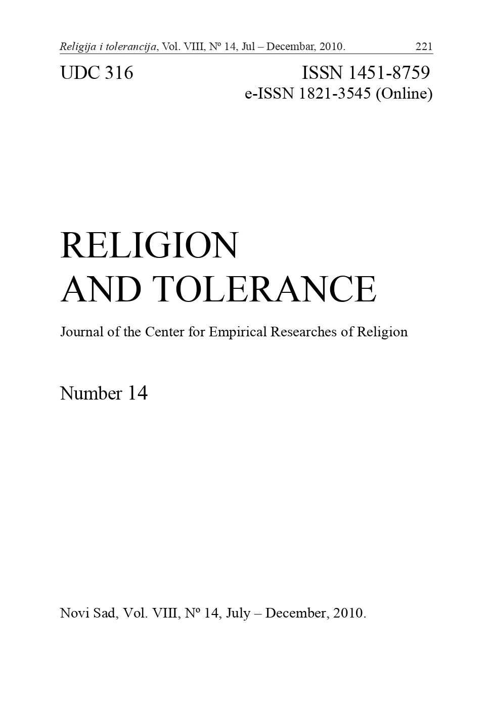 MULTIKULTURALIZAM I RELIGIJSKI PLURALIZAM: RUMUNI NAZARENI KAO MANJINA MANJINE U VOJVODINI