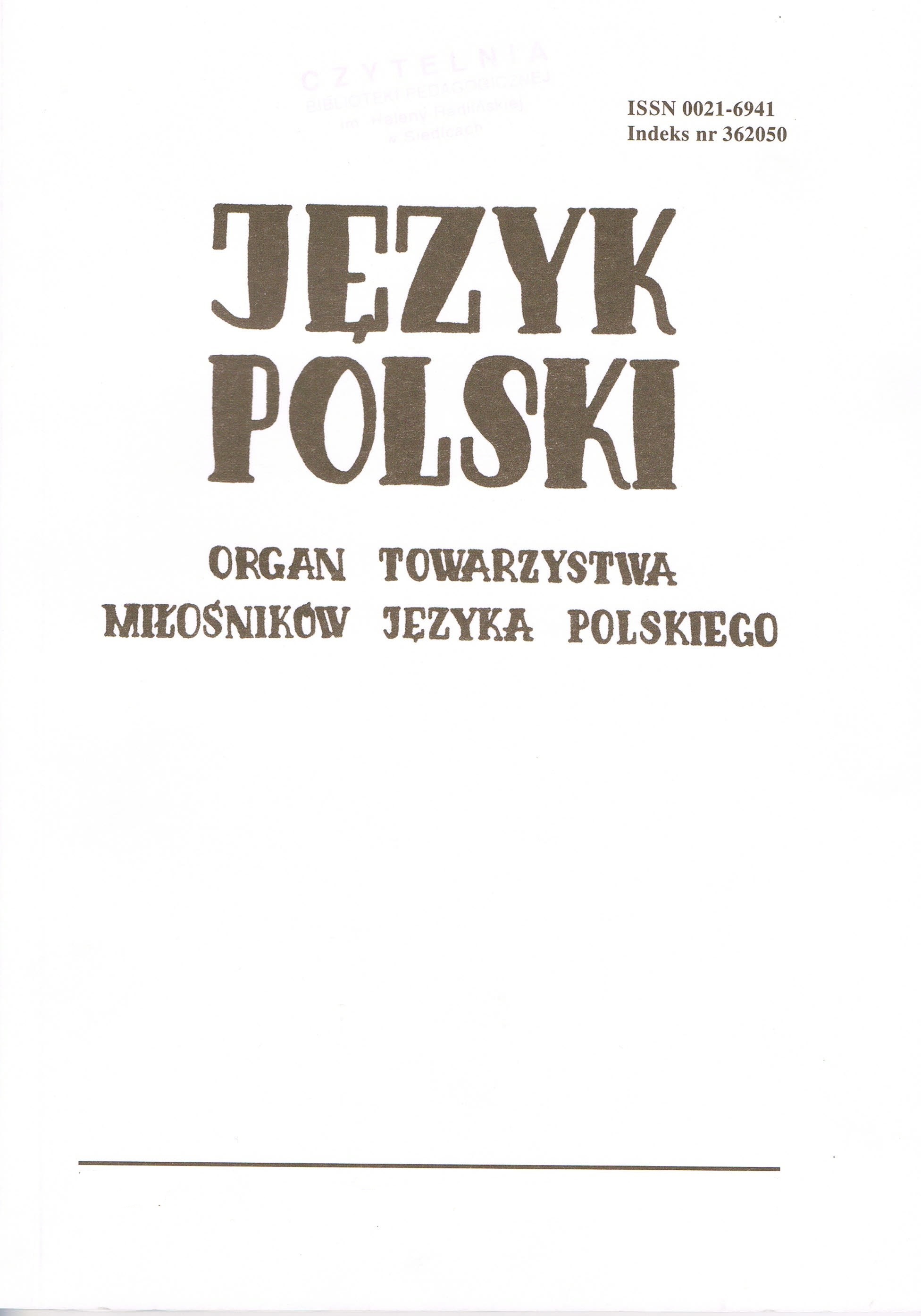 Publishing activity of the Society of Friends of the Polish Language Cover Image