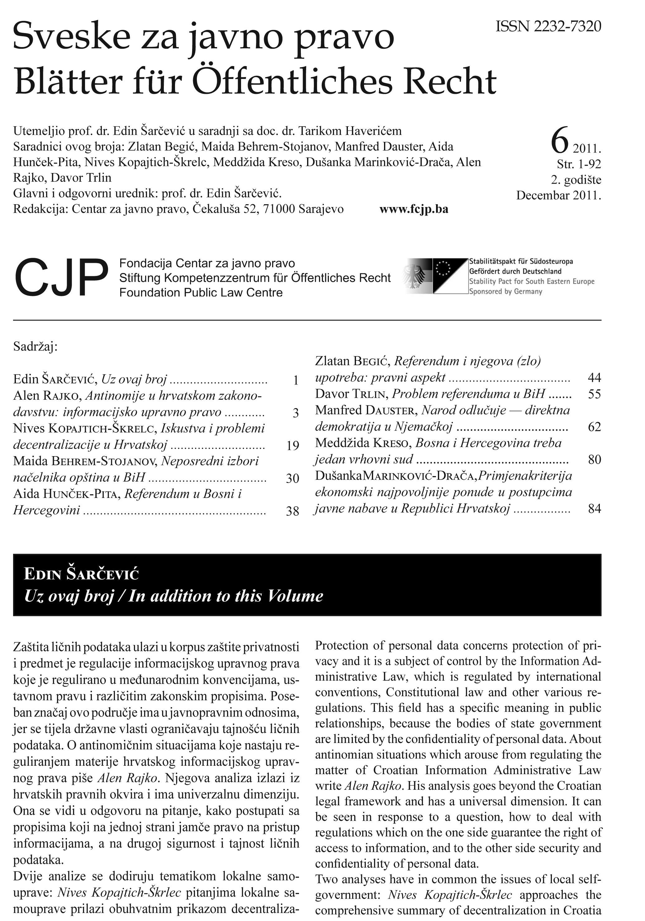 Experiences and problems of decentralization in Croatia Cover Image