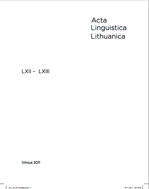 Acta Linguistica Lithuanica, XLI–LXI Cover Image