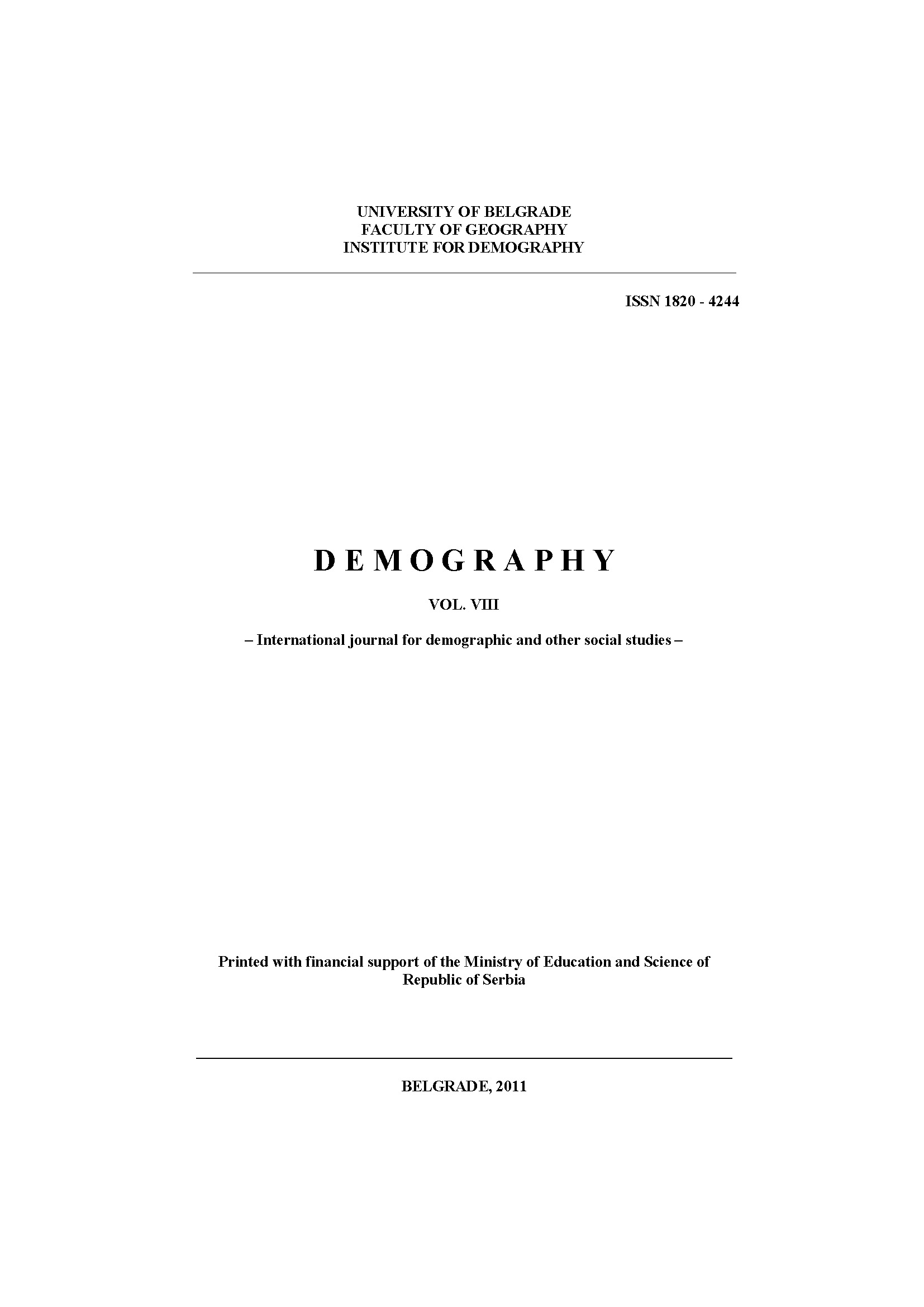 Changes in Size and Age Composition of the Fertile Contingent in Serbia Cover Image