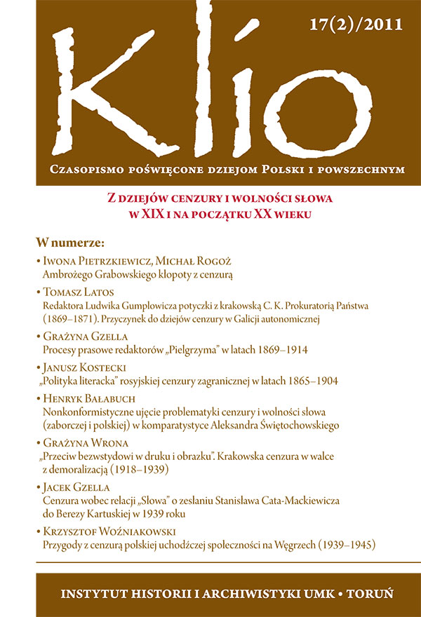 "Uncomfortable for power. Limiting freedom of speech on Polish soil from the 19th century to modern times ". II National Scientific Conference, Toruń, 4-5 November 2010. Report Cover Image