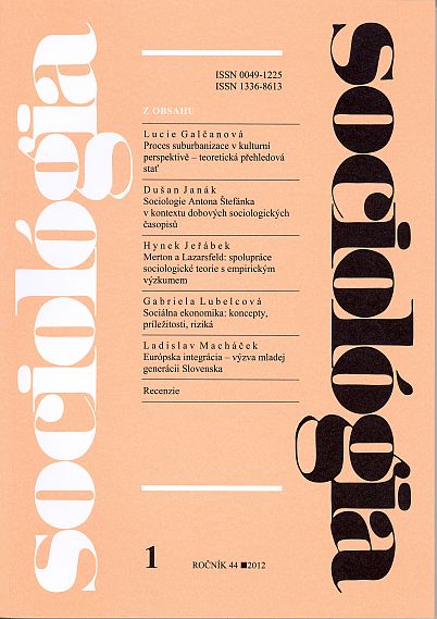The Sociology of Anton Štefánek in the Context of Contemporary Sociological Journals Cover Image