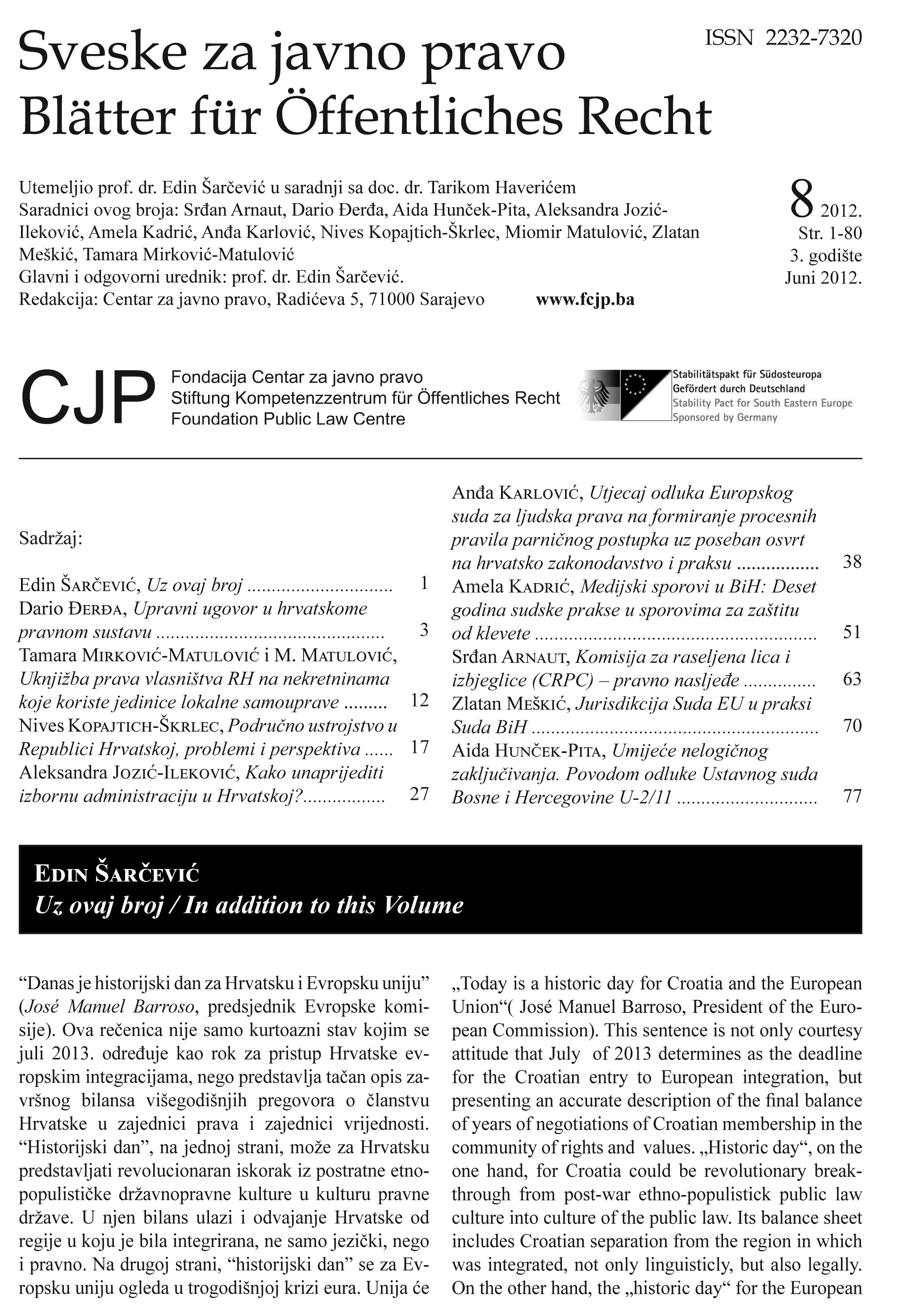 Territorial setup of the Republic of Croatia, problems and perspective Cover Image