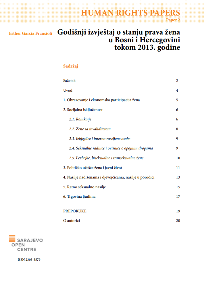 Godišnji izvještaj o stanju prava žena u Bosni i Hercegovini tokom 2013. godine