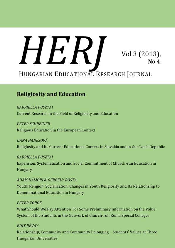 Youth, Religion, Socialization1. Changes in Youth Religiosity and Its Relationship to Denominational Education in Hungary Cover Image