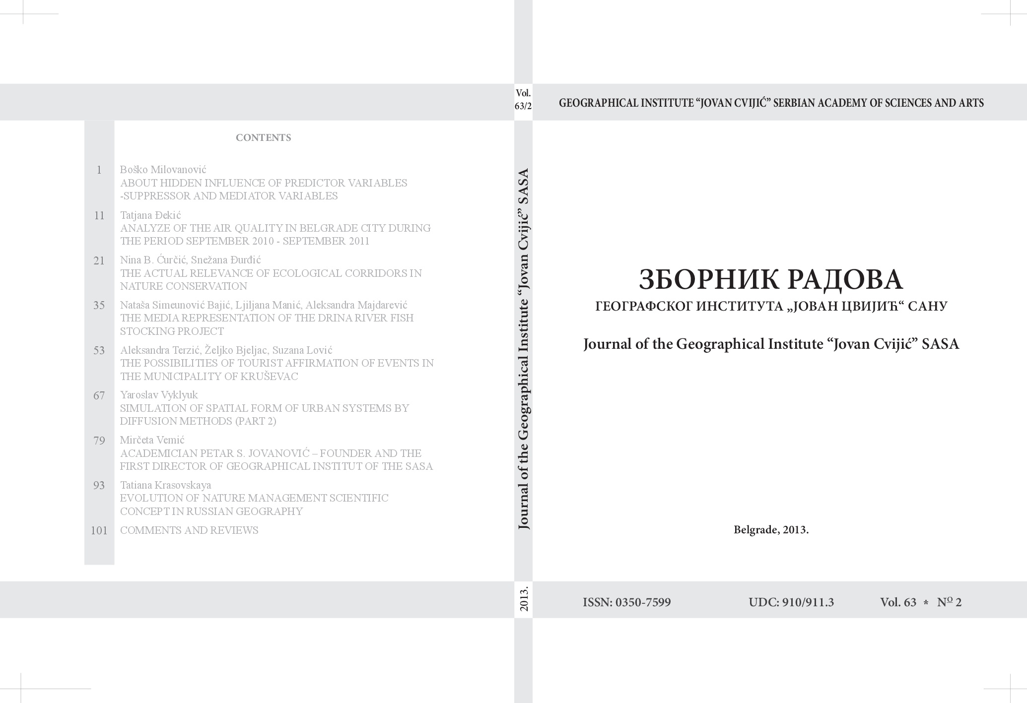 Analyze of the Air Quality in Belgrade City During the Period September 2010 - September 2011 Cover Image