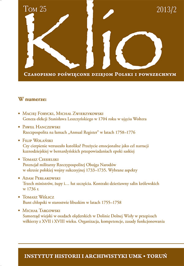 The Military Potential of Polish Army During the War of the Polish Succession (1733–1735). Some Aspects Cover Image