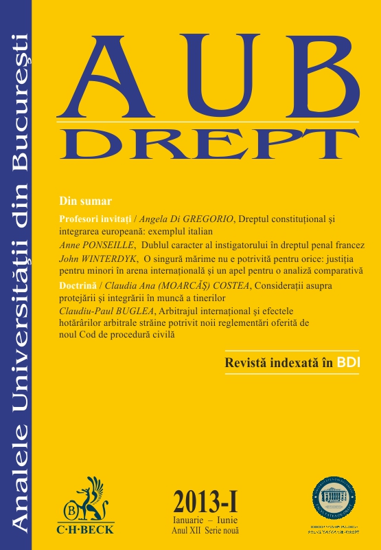 Commentary upon the Decision no. 846 of December 6, 2010 given by the Bucharest Tribunal, 2nd Criminal Chamber, definitive on May 22, 2012 Cover Image