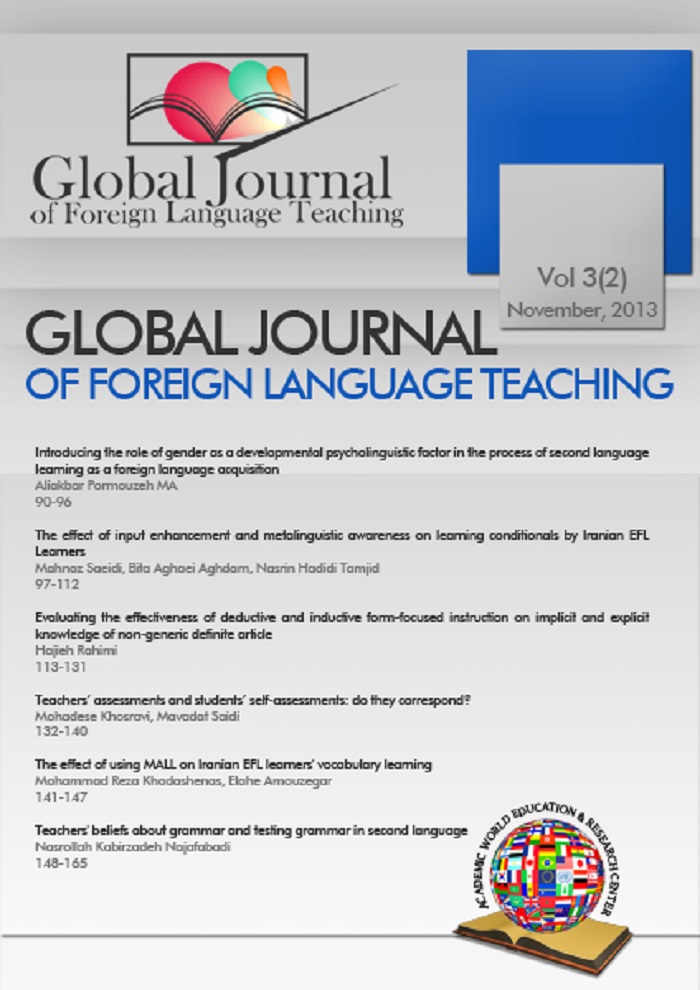 Introducing the role of gender as a developmental psycholinguistic factor in the process of second language
learning as a foreign language acquisition