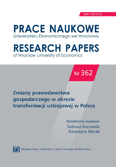 Changes in banking and insurance law in the range of financial intermediation during the period of political transformation. Part 1 − banking law Cover Image